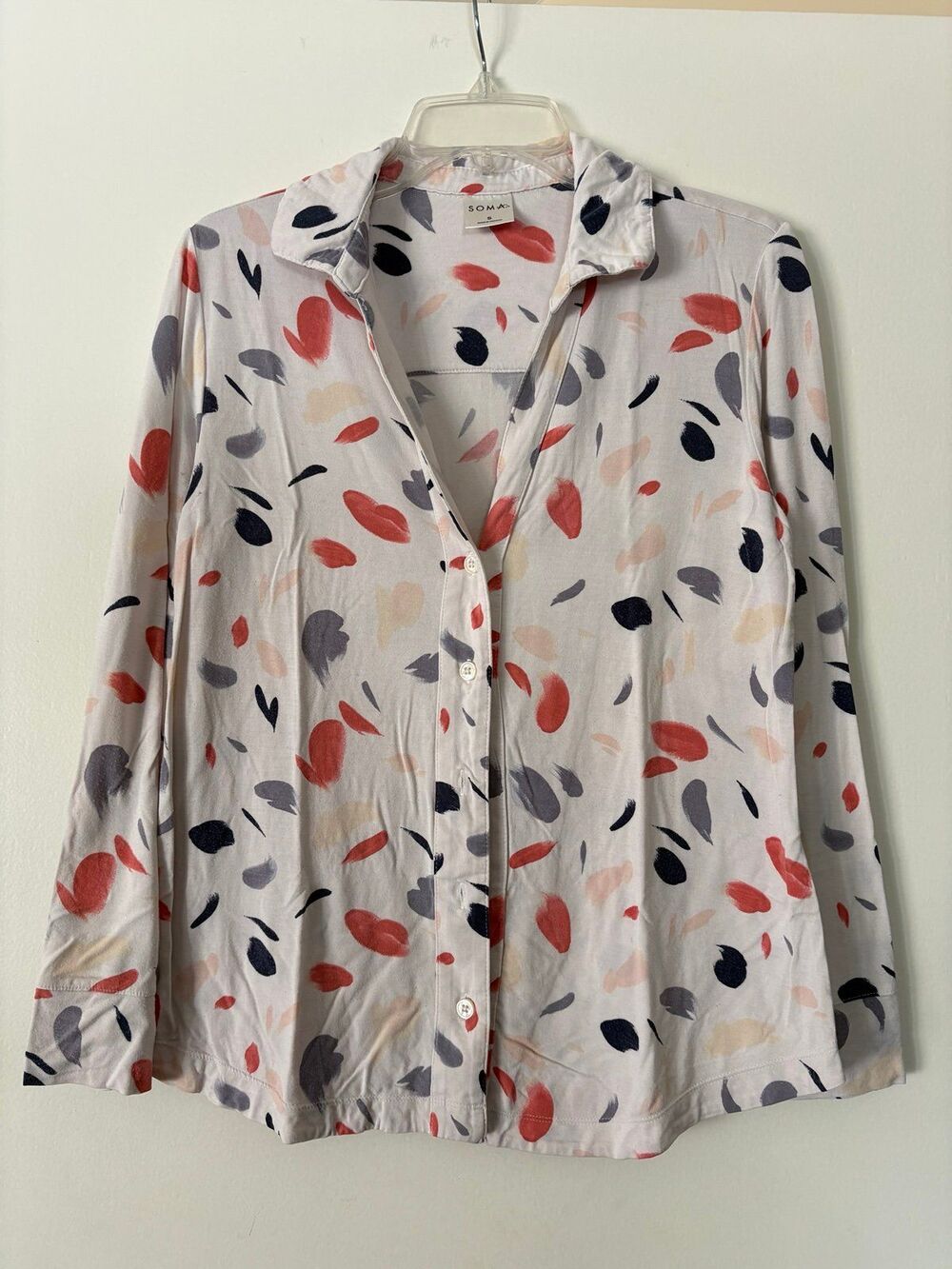 Soma 2 PC Cool Nights Pajama Set S Long Sleeve Pockets Abstract Brushstroke Luxe